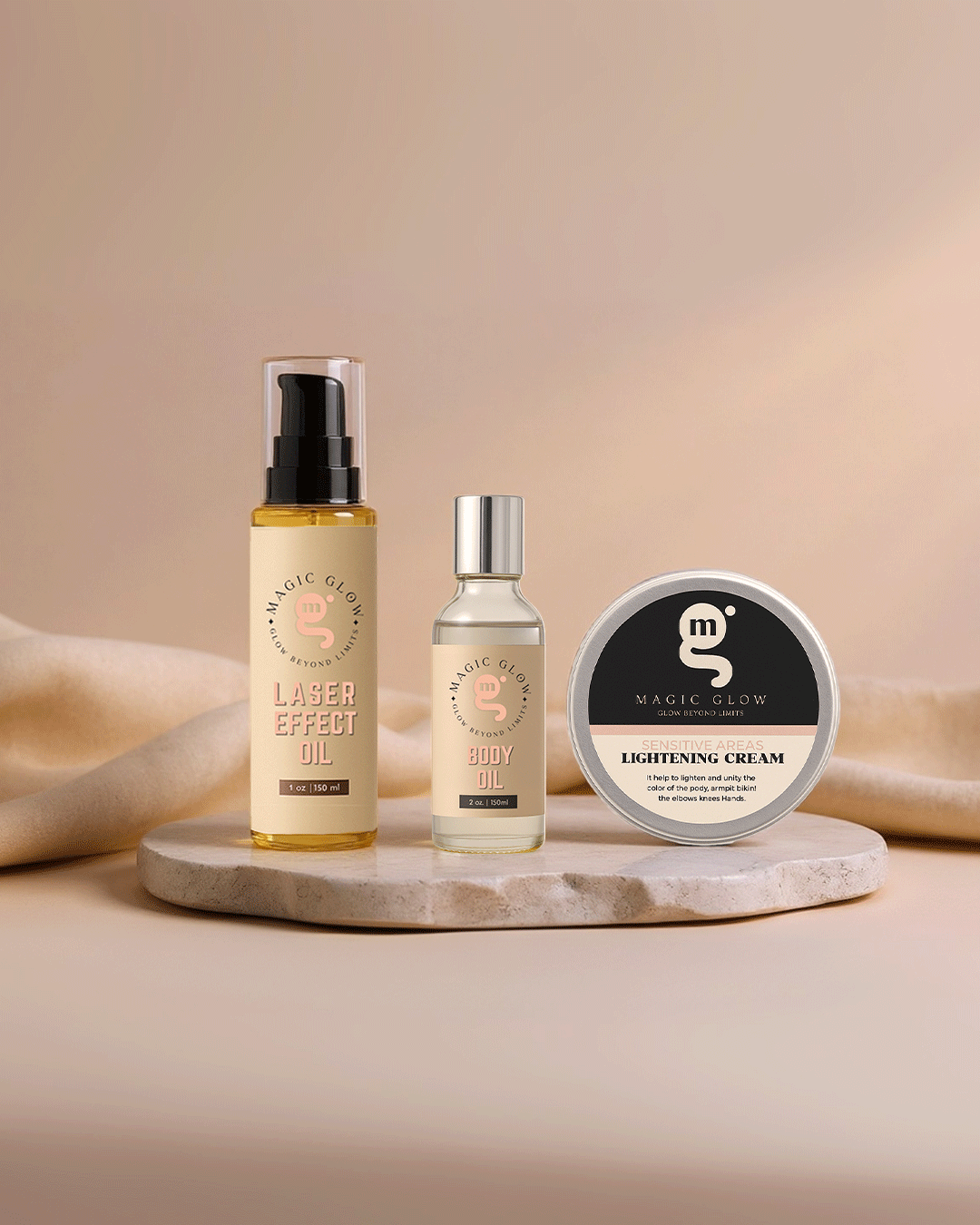 Complete skincare trio – Laser Effect Oil, Body Oil, and Lightening Cream