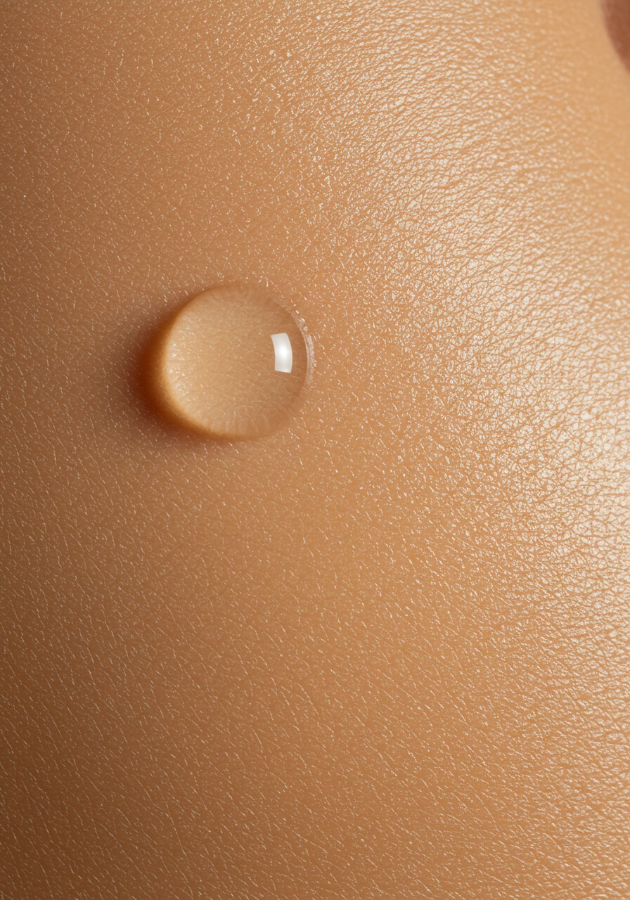 Close-up of a water droplet on a beige surface